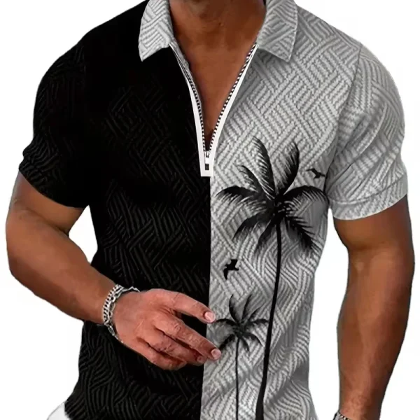 Mem's Summer Beach Polo Shirts Terylene Regular-Fit with 3D Printing Short Sleeve and Anti-Wrinkle Feature - Image 2