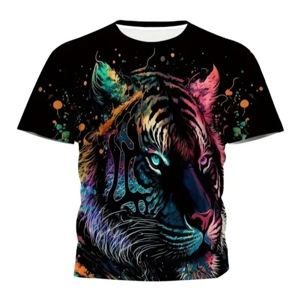 Hot sale Men's Colorful Tiger Graphic 3D Print T-shirt Cool Tees For Summer, Men's short sleevesClothing