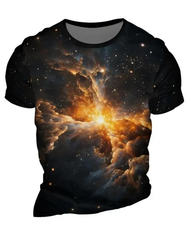 Hot Sale Men's Summer Outdoor T-Shirts Starry Night Nebula 3D Digital Pattern Print Casual Comfy Short Sleeve Pullover Tops - Image 3