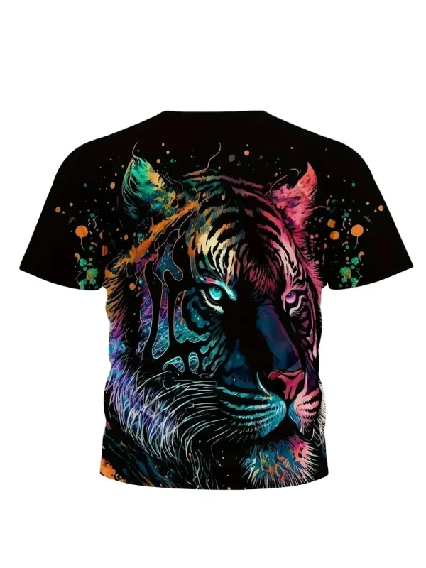 Hot sale Men's Colorful Tiger Graphic 3D Print T-shirt Cool Tees For Summer, Men's short sleevesClothing - Image 2