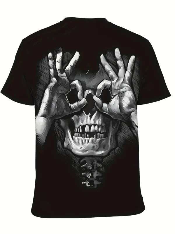 Hot sale Skull Print Men's Casual T-Shirt 3D printed Summer Street Style Stretch V-Neck Tee with Short Sleeves Knitted Fabric - Image 2