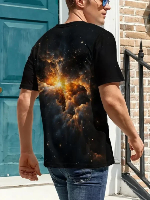 Hot Sale Men's Summer Outdoor T-Shirts Starry Night Nebula 3D Digital Pattern Print Casual Comfy Short Sleeve Pullover Tops - Image 2