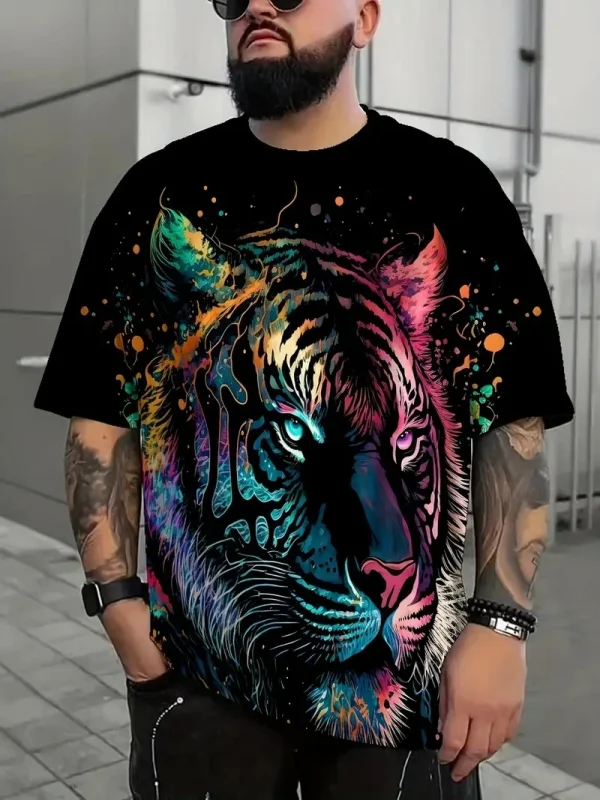 Hot sale Men's Colorful Tiger Graphic 3D Print T-shirt Cool Tees For Summer, Men's short sleevesClothing - Image 3