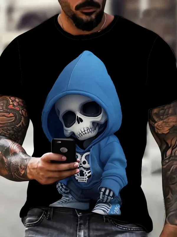 Hot sale Men's Skeleton Graphic Print T-shirt For Summer, Trendy Casual Short Sleeve tshirts For Males - Image 5