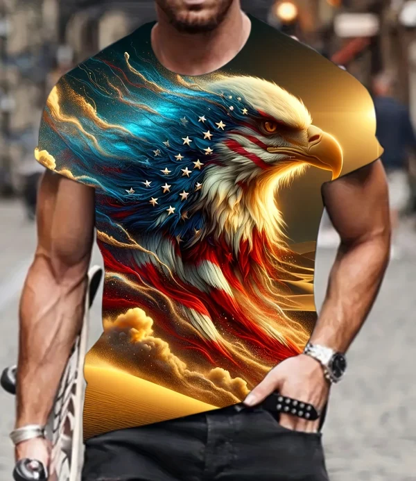 Hot Sale Men's T Shirts Flag Graphic 3 D Print Crew Neck Short Sleeve Casual T- Shirt For Men Clothes - Image 3